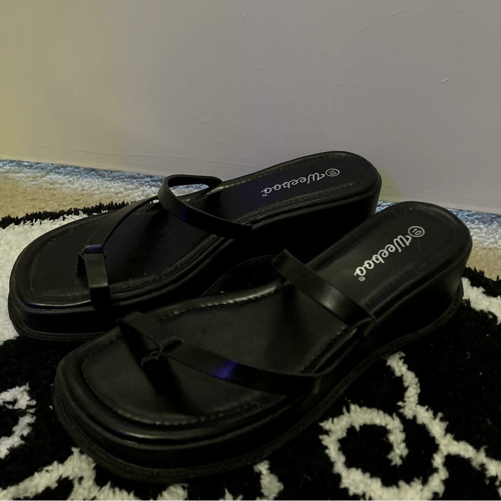 Foxblood paige slip on black platform sandals
